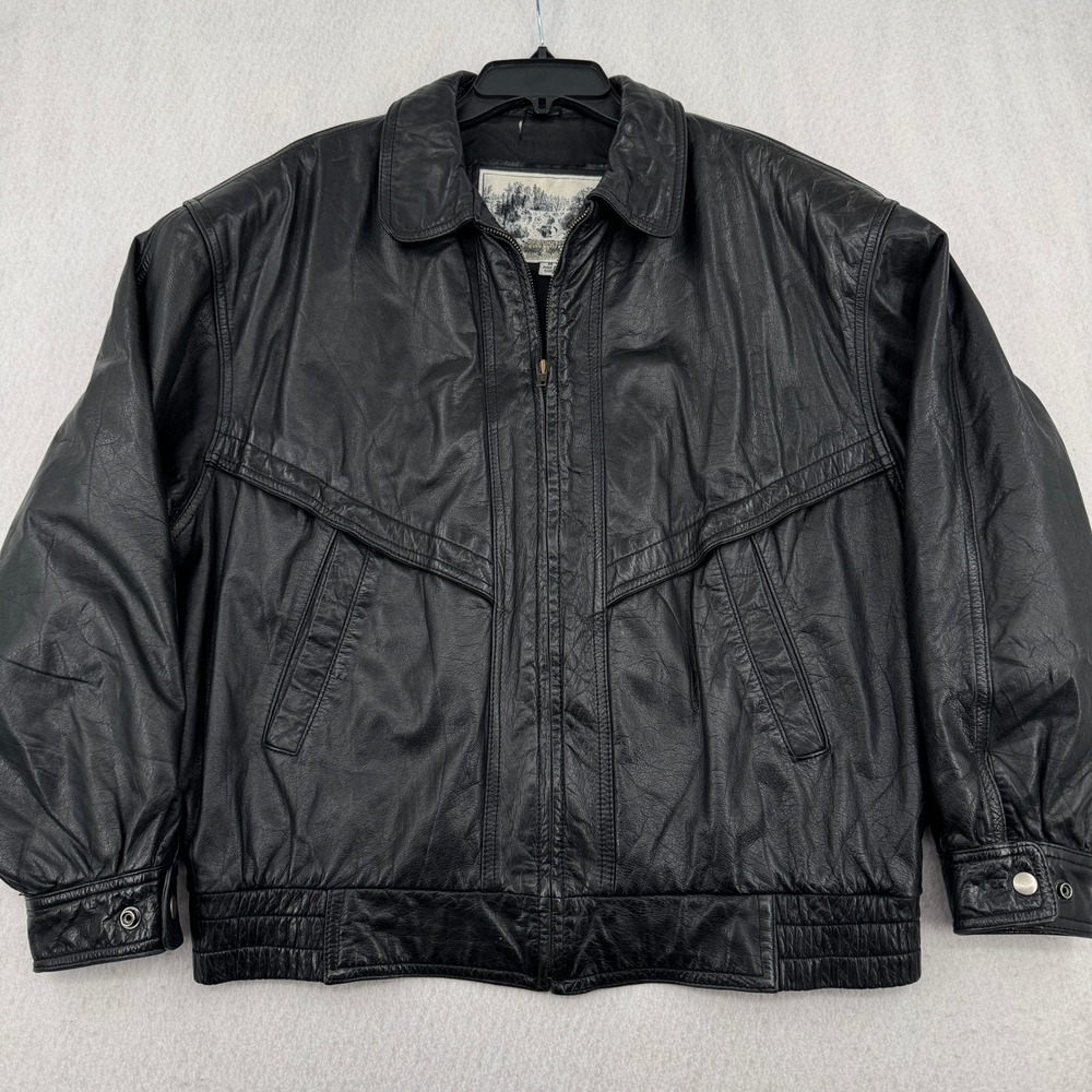Vintage Luis Alvear Black Genuine Leather Bomber Jacket Men Medium Made in Korea